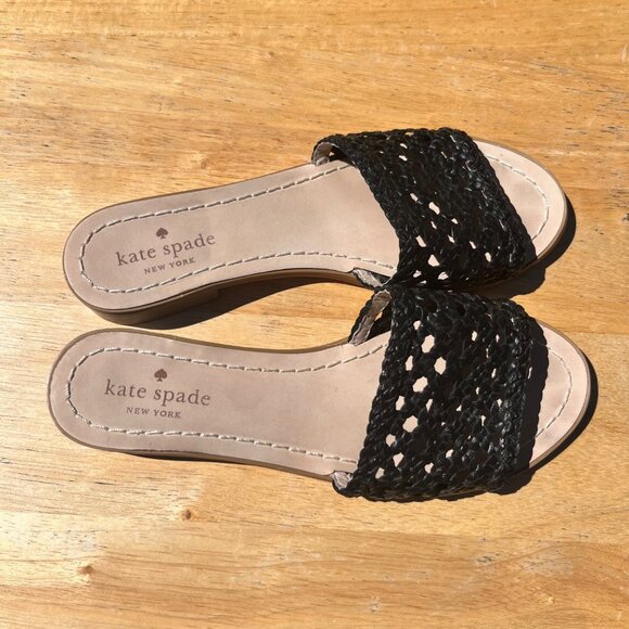 Kate Spade New York Berlin Black Leather Sandals Size 6.5M - Picture 1 of 6